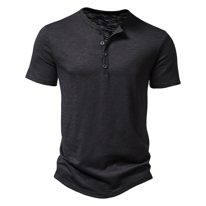 Herren Kurzarm-Henley-Shirt mit klassischem Knopfdesign EB