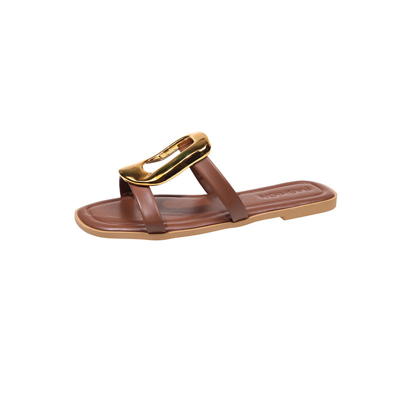 Damen modische Zehentrenner-Sandalen mit elegantem Metall-Detail EB