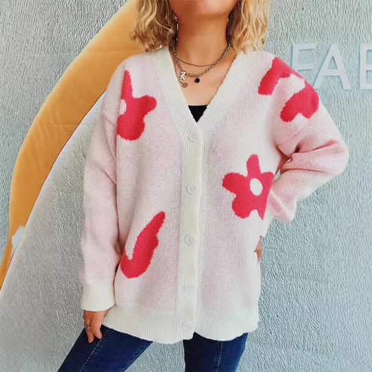 Damen gemütliche Strickjacke mit verspielten Motivakzenten EB
