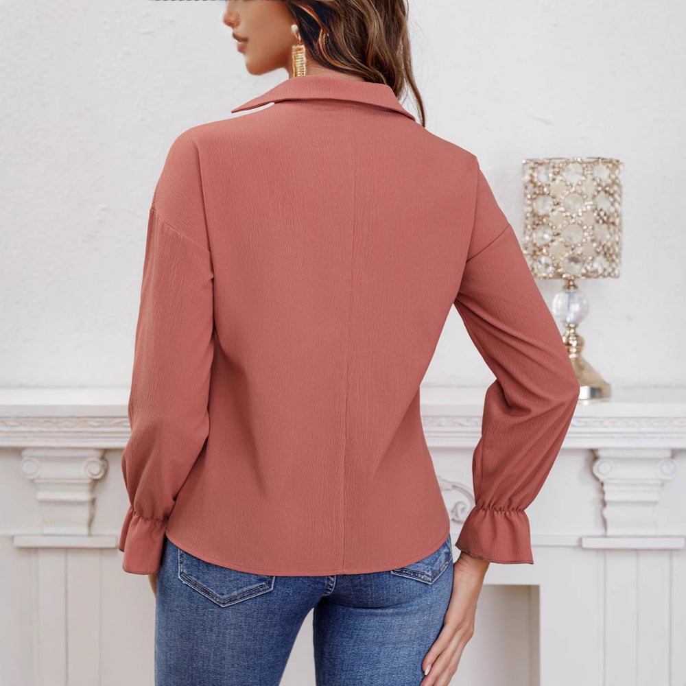 Damen Bluse mit V-Ausschnitt und Rüschendetails EB