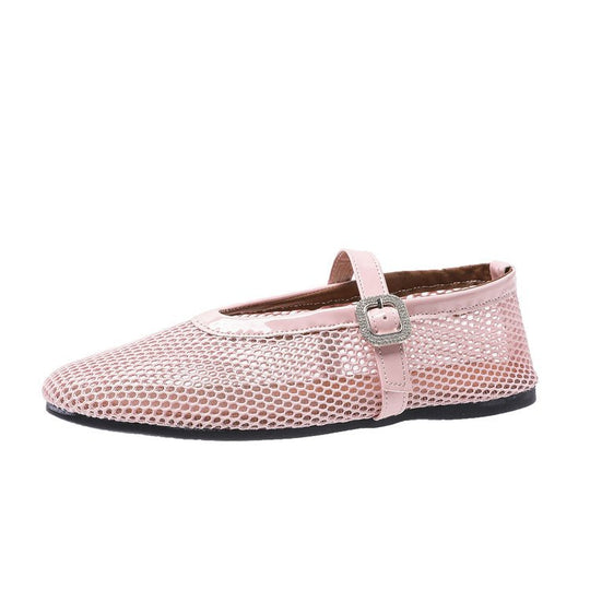 Damen atmungsaktive Ballerinas mit modischem Lochmuster und komfortablem Riemen EB