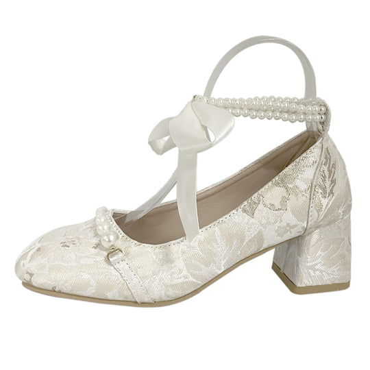 Damen elegante und bequeme Pumps mit Perlenschnürung EB
