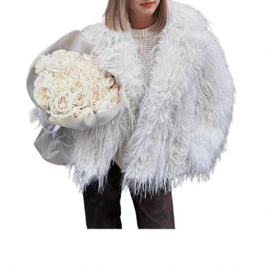 Damen Kunstfelljacke im extravagant gefransten Design EB