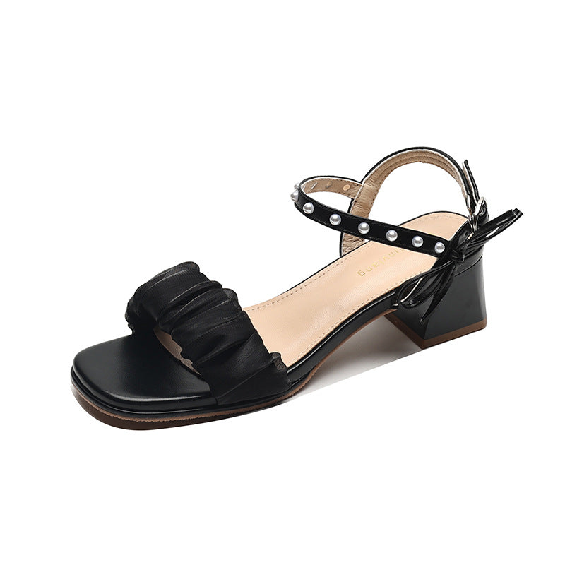 Damen Elegante Sandalen mit dekorativem Rüschendetail und Absatz EB