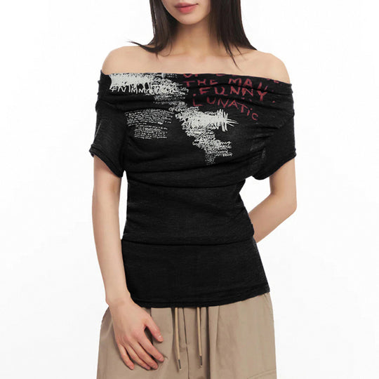 Damen Off-Shoulder Shirt mit grafischem Druck EB