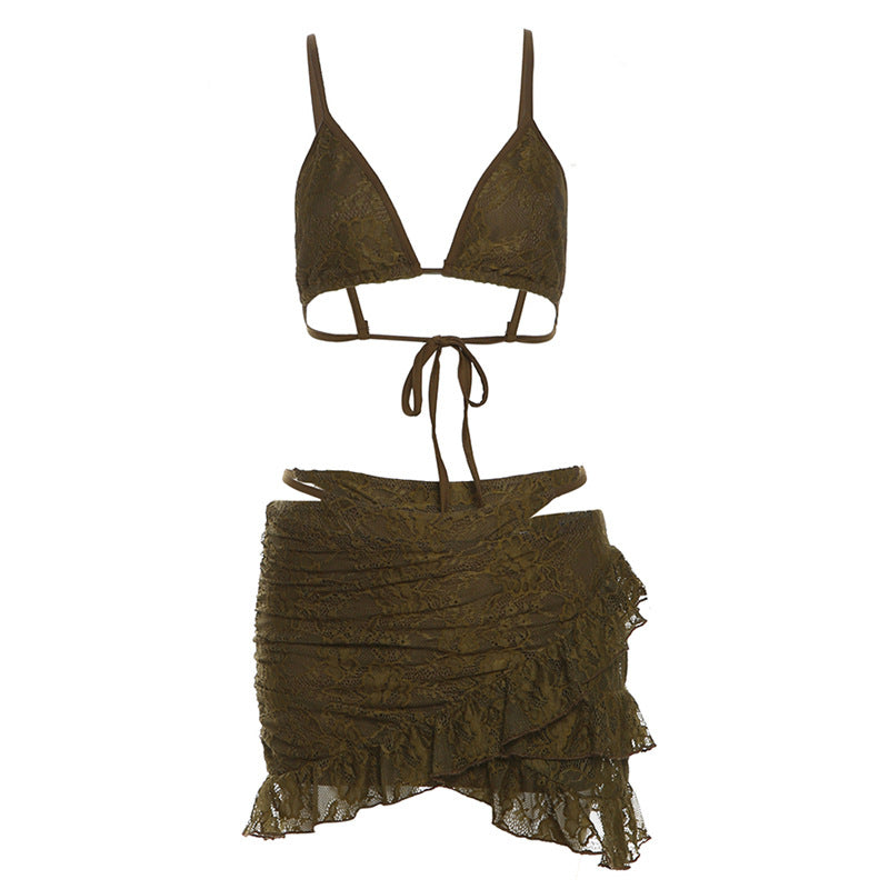 Damen Bikini Set mit Rüschen und zartem Spitzenmuster EB