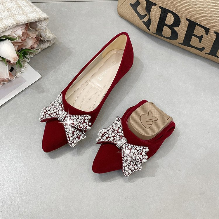 Damen elegante Ballerinas mit glamourösem Schleifen- und Strassakzent EB