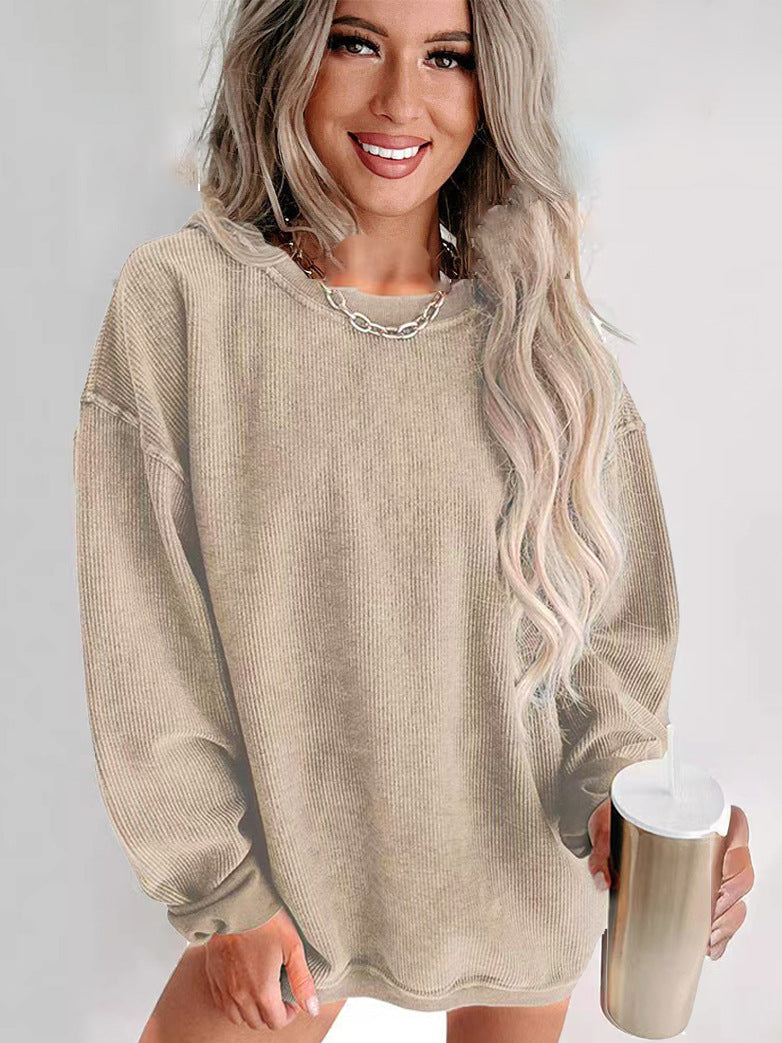 Damen lässiger Sweatshirt mit feiner Rippstruktur und komfortablem Schnitt EB