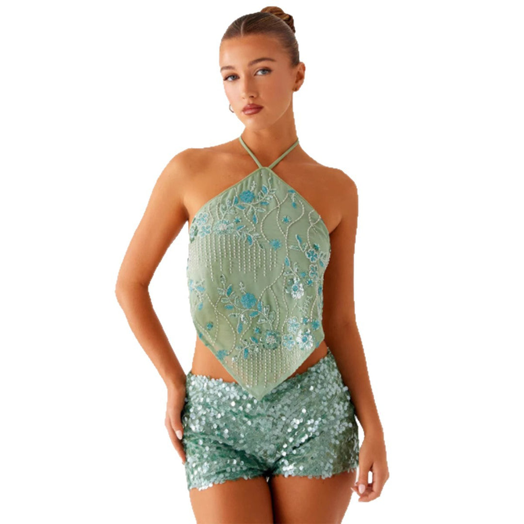 Damen Elegantes Top mit floralem Design und glitzernden Details EB