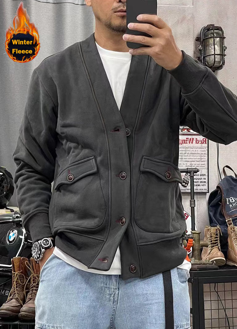 Herren modische Fleecejacke mit praktischen Taschen und eleganter Knopfleiste EB