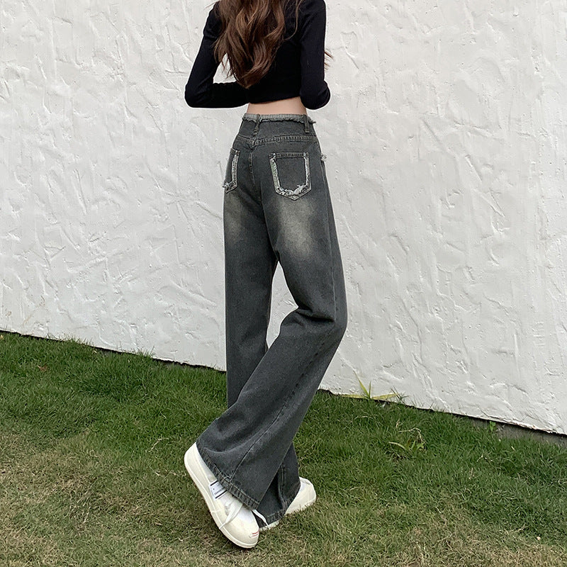 Damen Weit geschnittene Jeans mit dekorativen Rissdetails und innovativer Waschung EB