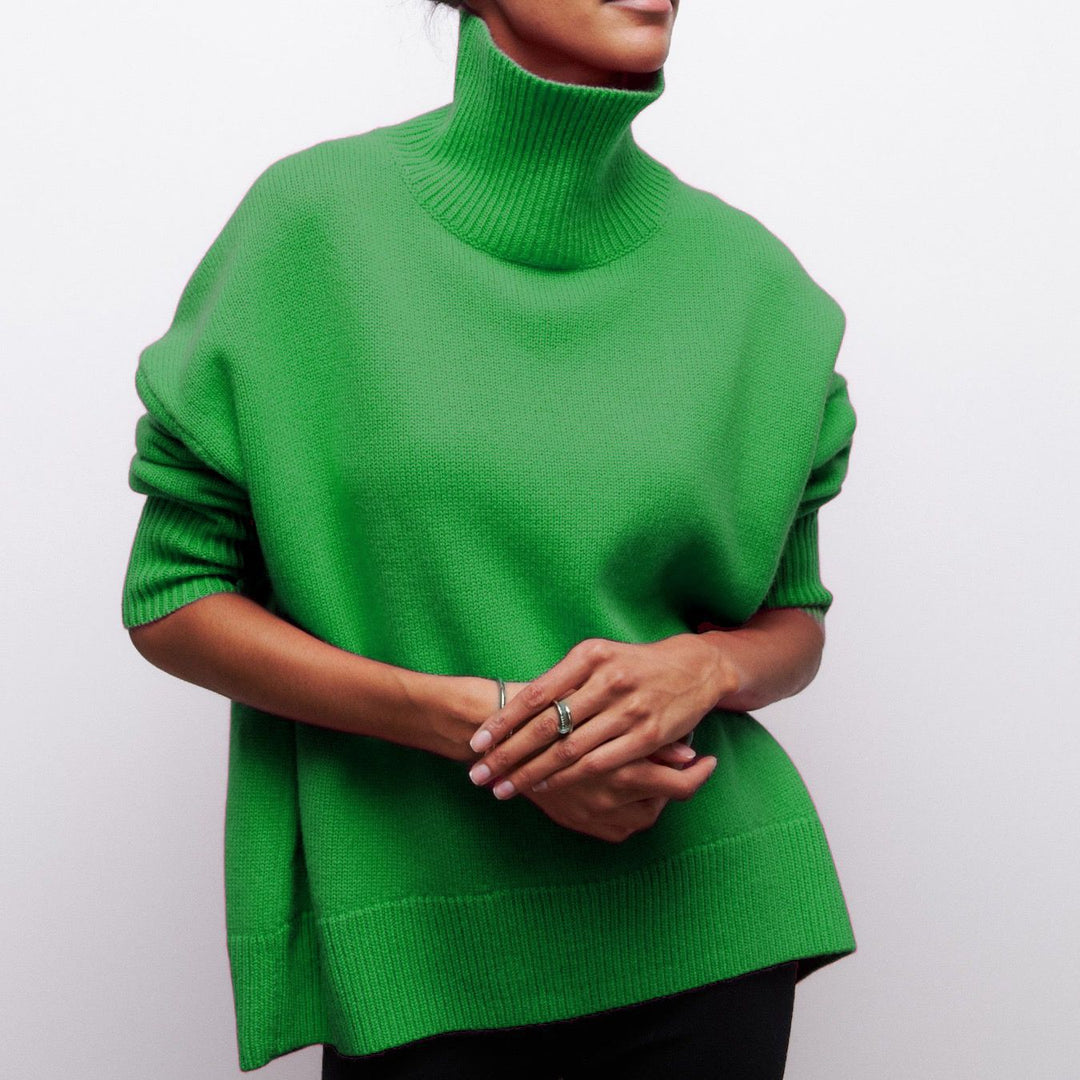 Damen Kuscheliger Oversize Rollkragenpullover mit verdeckten Seitenschlitzen und extra langem Rippbund EB