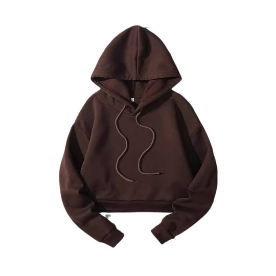 Damen nan cropped Kapuzenpullover mit weichem Fleece‑Innenfutter und elastischem Rippbund EB