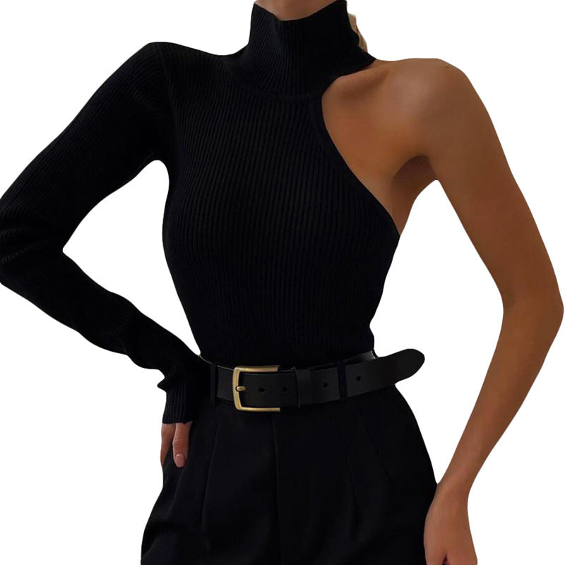 Damen Elegantes Einarmiges Bodysuit mit Stehkragen EB