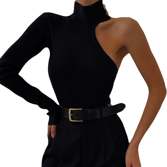 Damen Elegantes Einarmiges Bodysuit mit Stehkragen EB