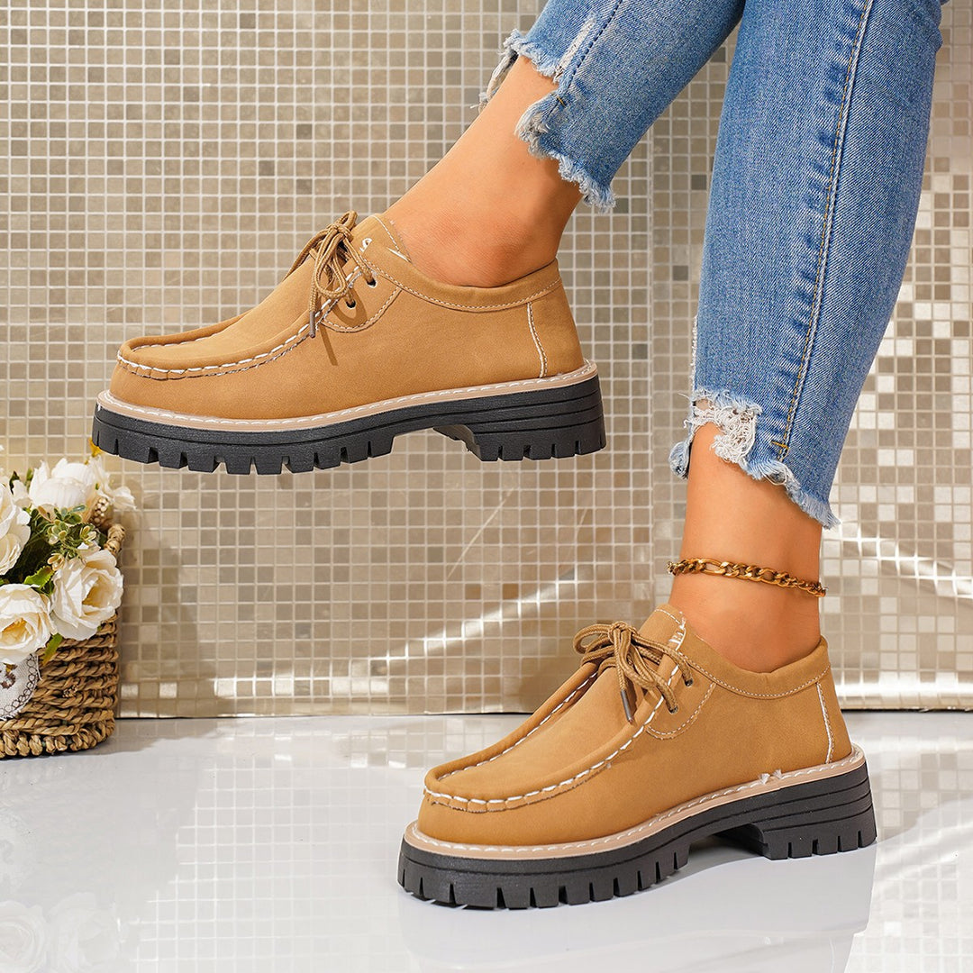 Damen modische Schnürschuhe mit robustem Profil und feinem Lederobermaterial EB