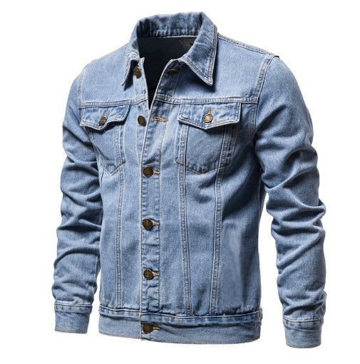 Herren nan Denim-Truckerjacke Slim Fit mit vintage Metallknöpfen und vertikaler Nahtführung EB