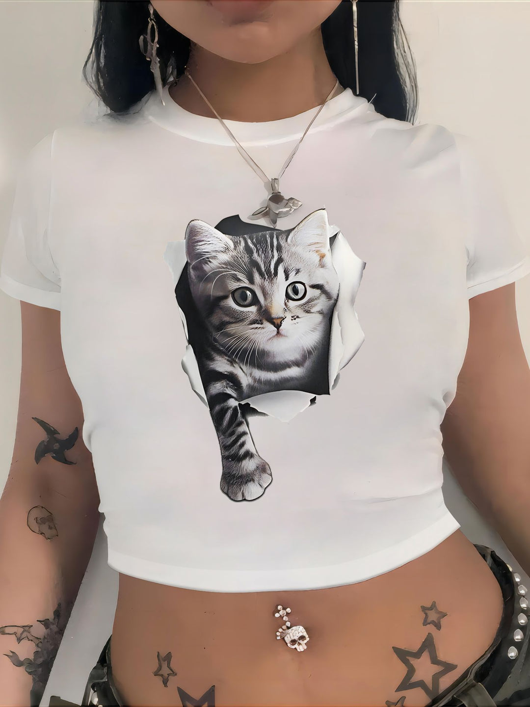 Damen Crop-T-Shirt mit auffälligem Grafiken-Design und frechem Statementdruck EB