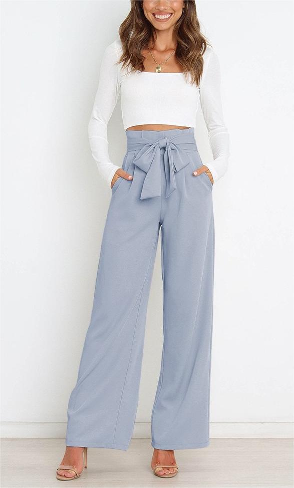 Damen Weitgeschnittene Hose mit dekorativem Bindegürtel EB