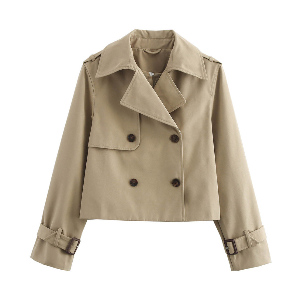 Damen cropped Trenchcoat mit doppelter Knopfleiste und verstellbaren Ärmeln EB