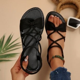 Damen Zarte Römersandalen mit Schleifen-Detail und verstellbaren Schnürriemen EB