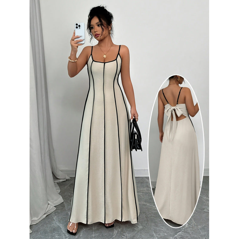Damen Maxikleid mit einzigartigem Rückenausschnitt und nahtloser Struktur EB