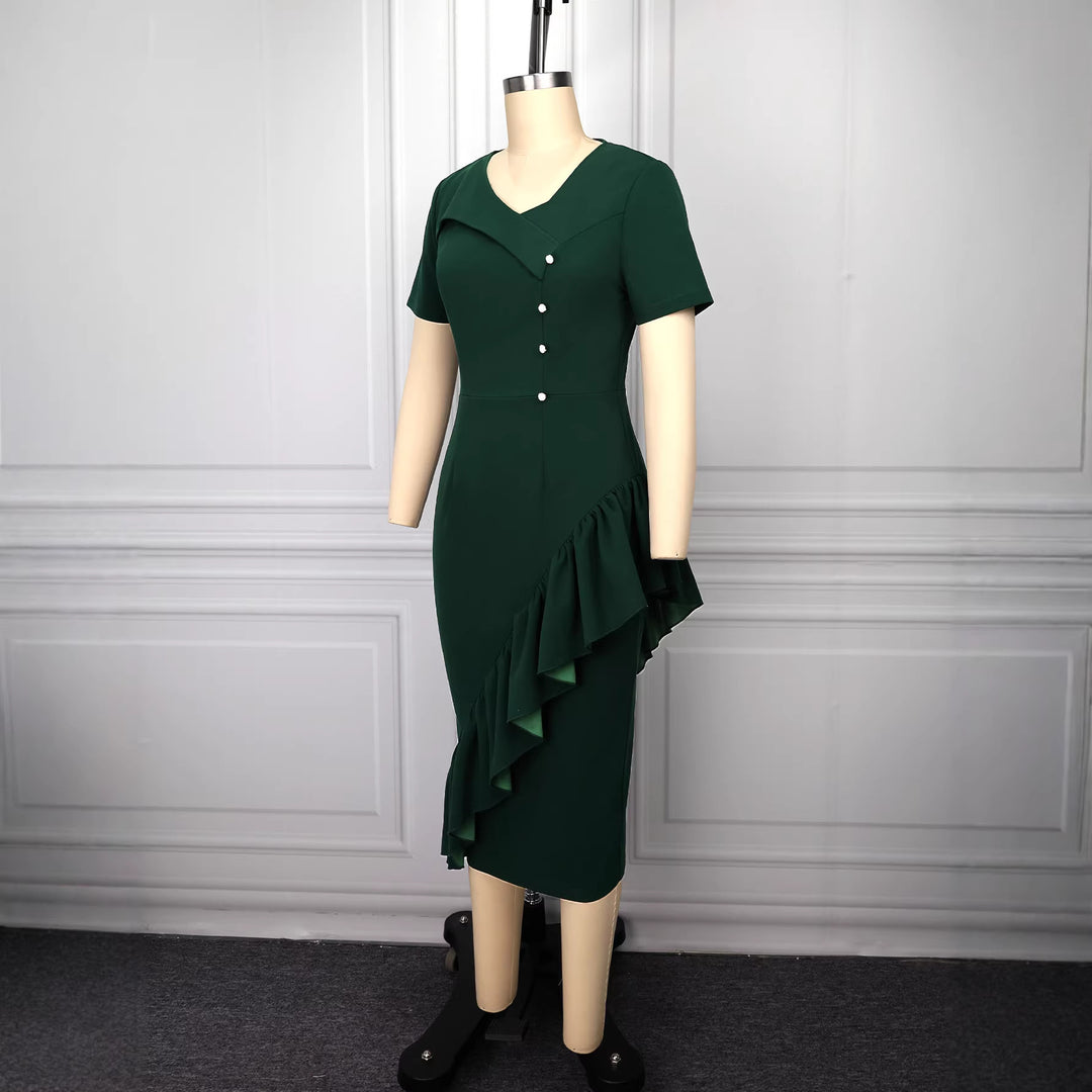 Damen Elegantes Wickelkleid mit Rüschendetails EB