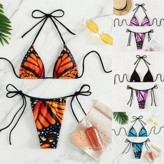 Damen Triangel-Bikini mit Schmetterling-Design und verstellbaren Bändern EB