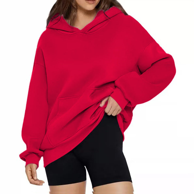 Damen nan weicher Oversize-Kapuzenpullover mit asymmetrischem Saum Kängurutasche und überschnittener Schulter EB