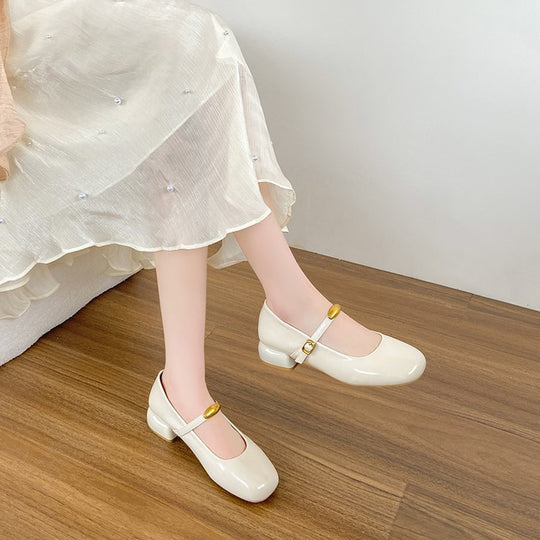 Damen elegante Blockabsatz-Ballerinas mit modischem Riemchen und stabiler Sohle EB