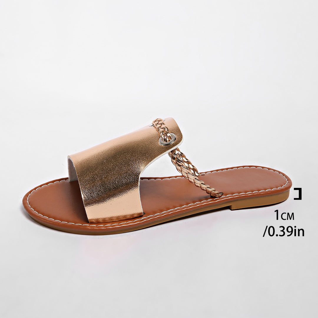 Damen Flache Sandalen mit geflochtenem Riemen und glänzender Oberfläche EB