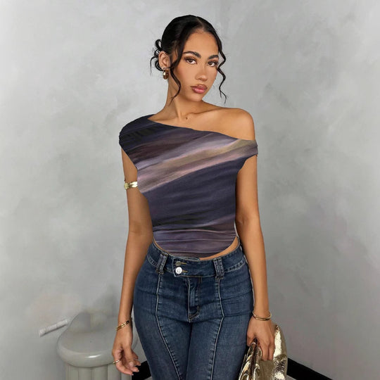 Damen Asymmetrisches Crop-Top mit elegantem Wellendesign und raffiniertem Schnitt EB