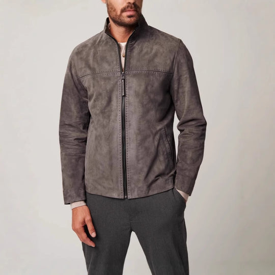 Herren elegante Wildlederjacke mit strukturiertem Design und praktischen Reißverschlusstaschen EB