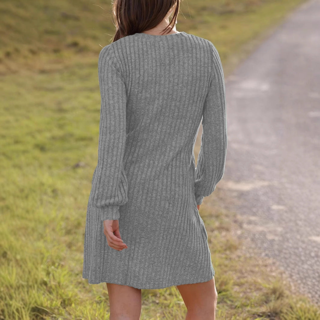 Damen Freizeitkleid mit vertikaler Struktur und praktischen Taschen EB
