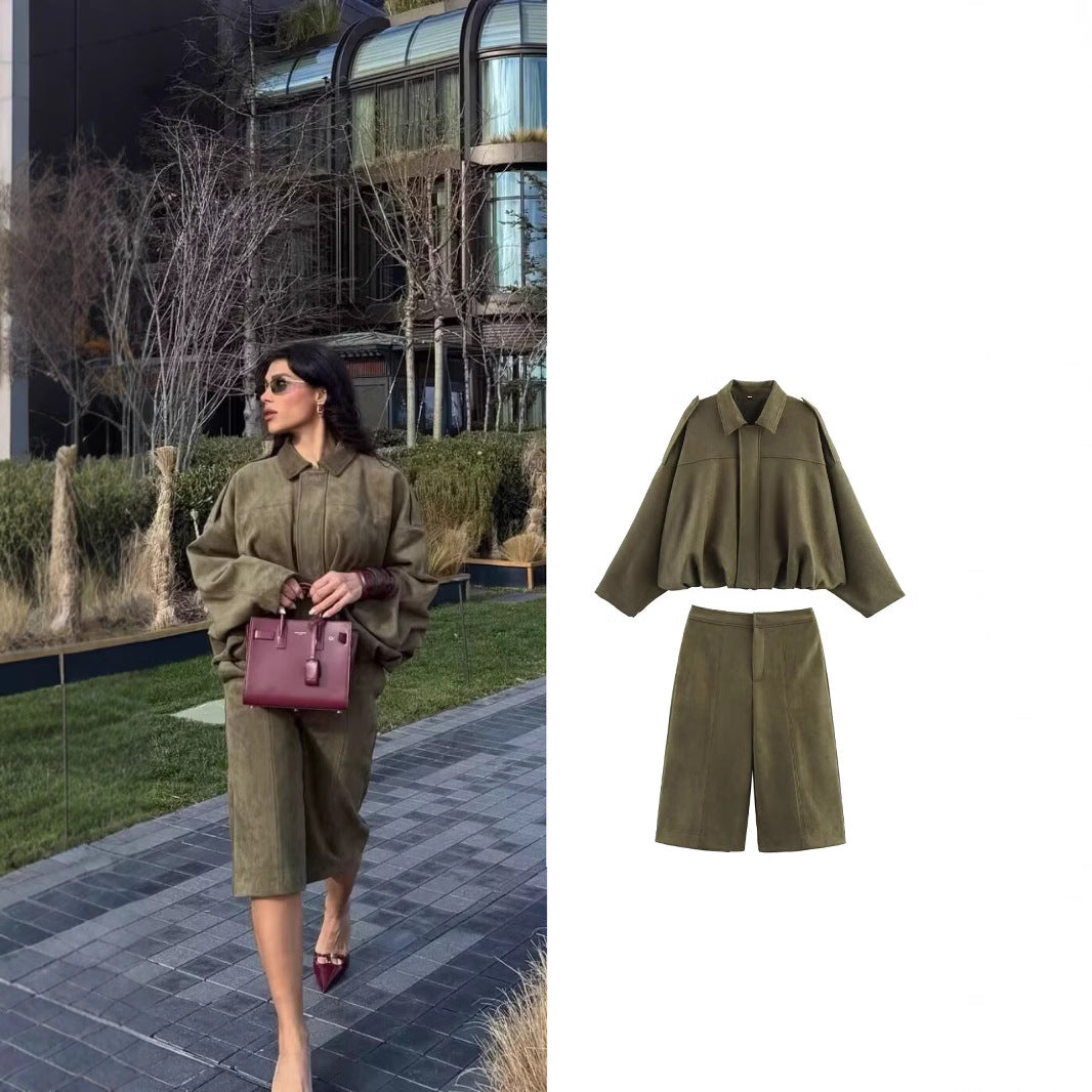 Damen weite Culotte mit eleganter Veloursstruktur und praktischen Taschen EB