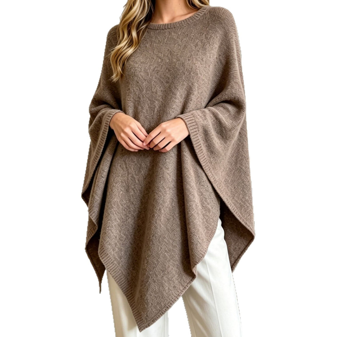 Damen Oversize Strickponcho mit weitem Rundhalsausschnitt EB