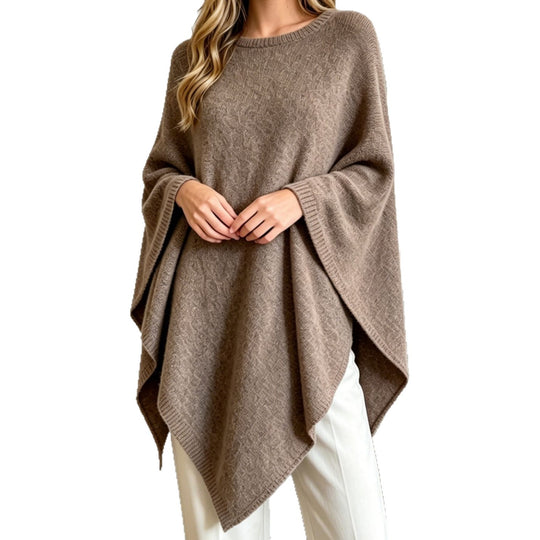 Damen Oversize Strickponcho mit weitem Rundhalsausschnitt EB