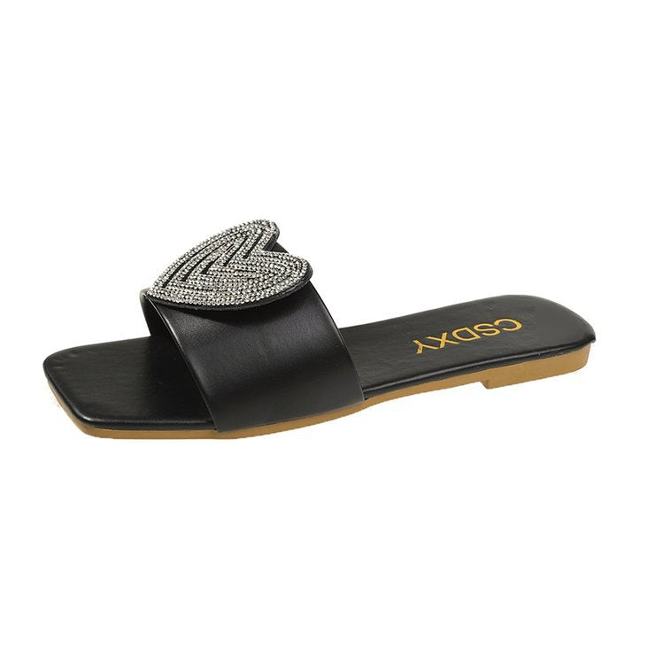 Damen elegante Slipper mit Herz-Applikation und funkelnden Strasssteinen EB