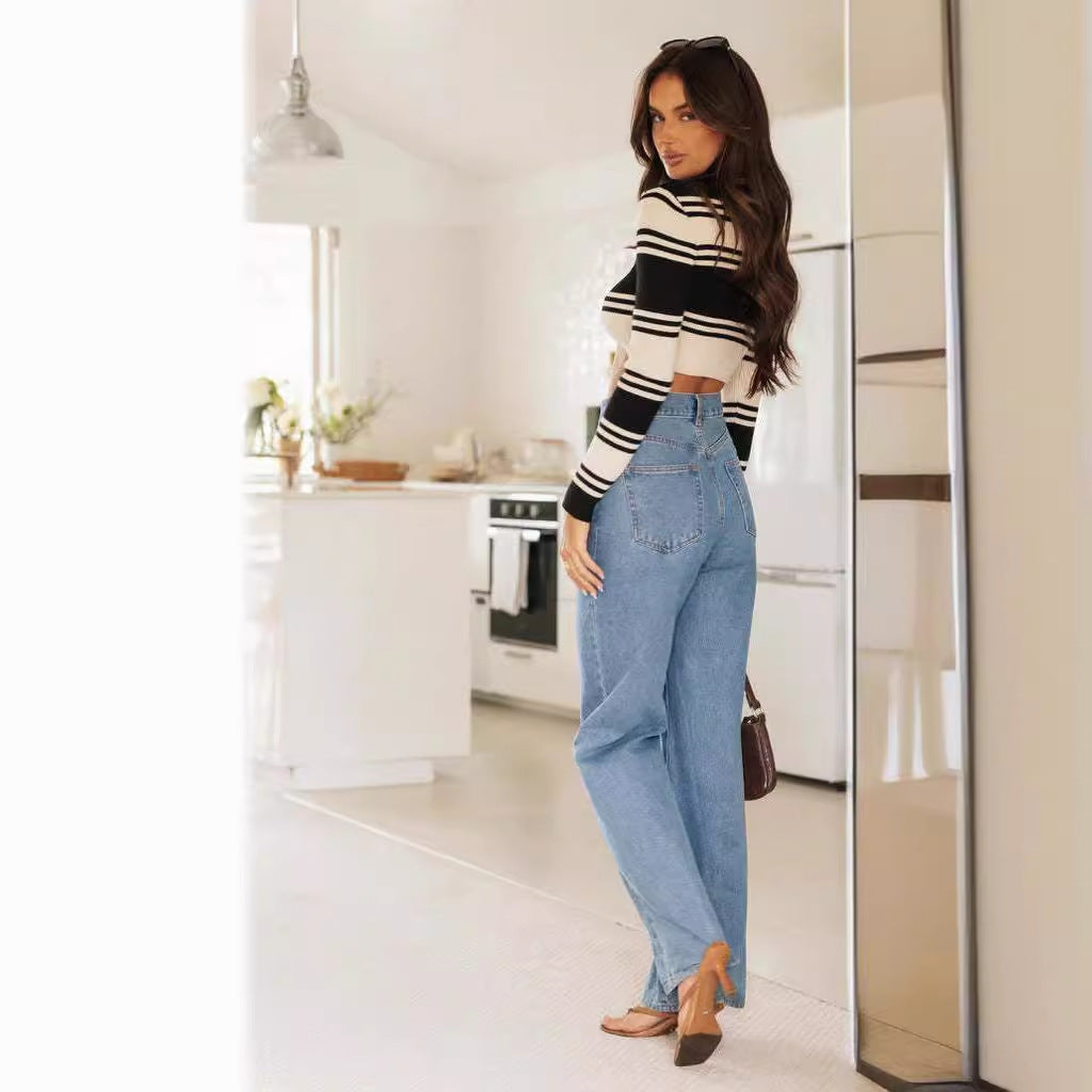 Damen Flared Jeans mit hohem Bund und weitem Bein für lässigen Stil EB