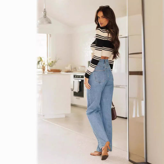 Damen Flared Jeans mit hohem Bund und weitem Bein für lässigen Stil EB