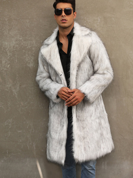 Herren Modischer Kunstpelzmantel mit breitem Revers EB
