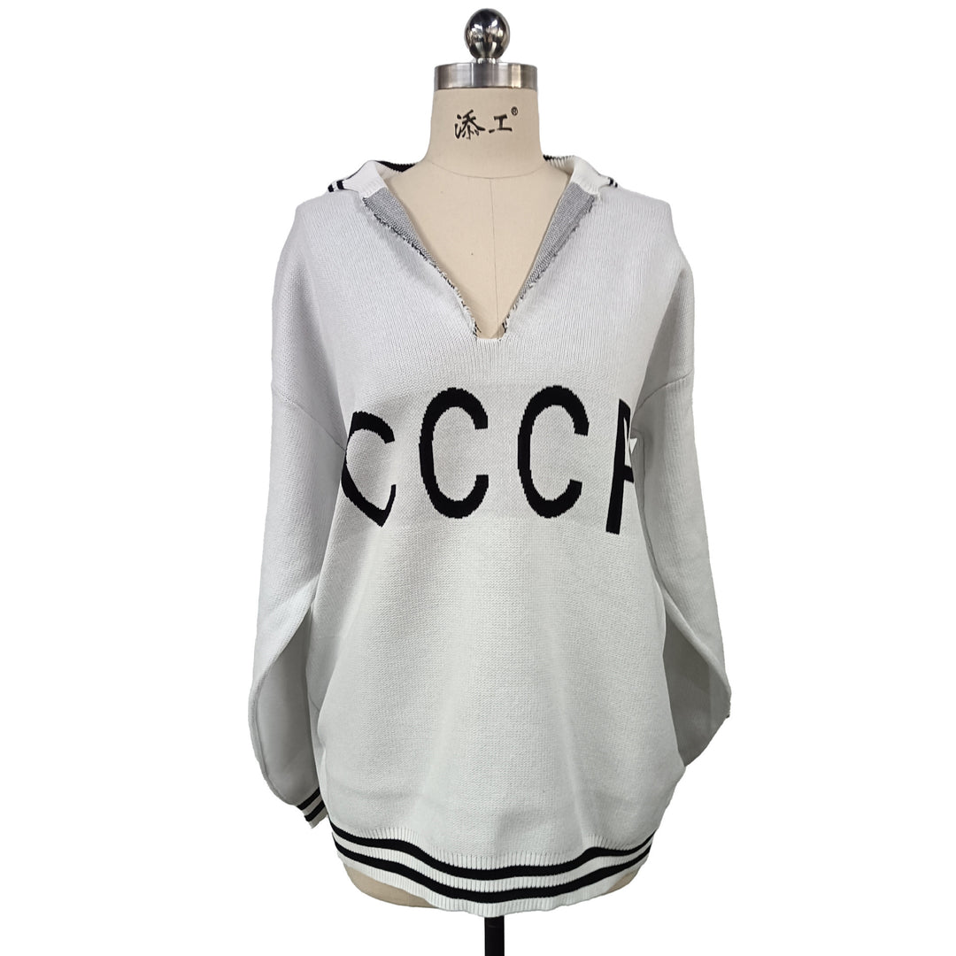 Damen oversize Strickpullover mit tiefem V-Ausschnitt und Kapuze Eichborn Berlin
