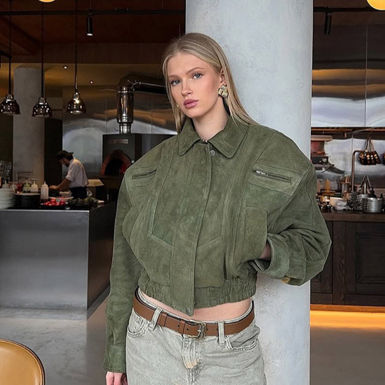 Damen Kunstlederjacke im modischen Cropped-Stil EB