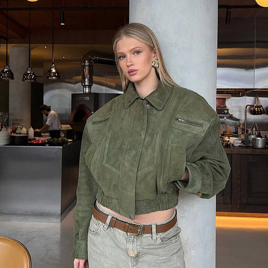 Damen Kunstlederjacke im modischen Cropped-Stil EB