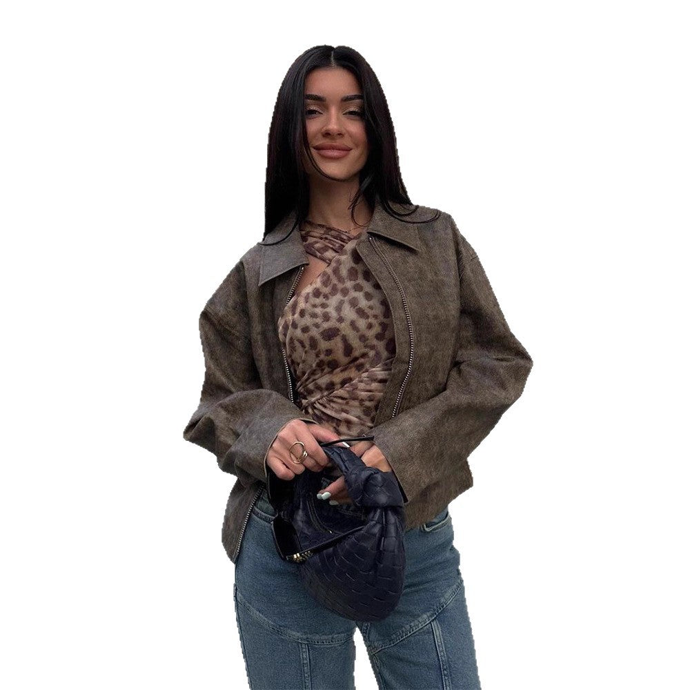 Damen Kunstlederjacke mit asymmetrischem Schnitt und praktischem Reißverschluss EB