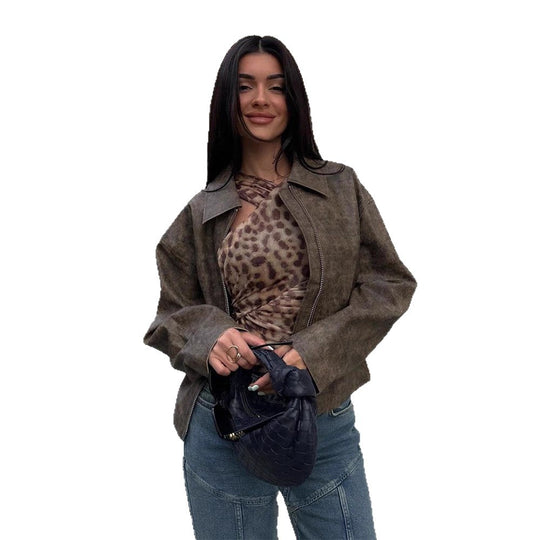 Damen Kunstlederjacke mit asymmetrischem Schnitt und praktischem Reißverschluss EB