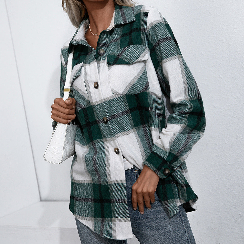 Damen Karierte Flanelljacke mit komfortablem Schnitt und praktischen Taschendetails EB