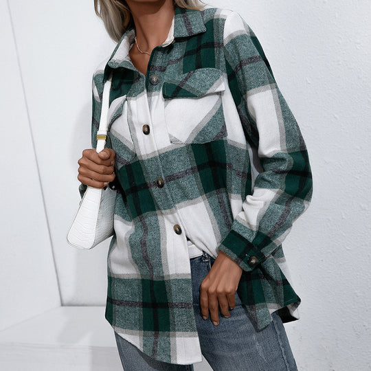 Damen Karierte Flanelljacke mit komfortablem Schnitt und praktischen Taschendetails EB
