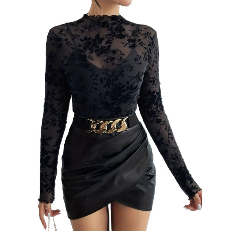 Damen Langarmshirt mit floralem Chiffon und transparenten Details EB