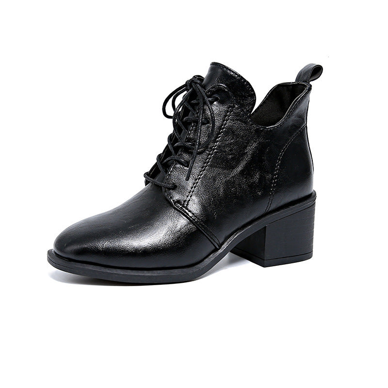 Damen Modische Schnür-Stiefeletten mit elegantem Blockabsatz EB